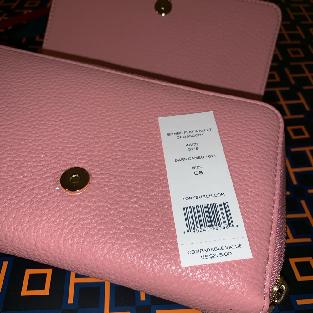 Tory Burch Bombe flat wallet crossbody dark cameo - Picture 5 of 6